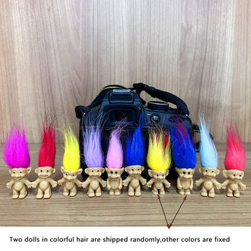 10Pcs Mini Troll Dolls, Troll Toys Vintage Lucky Trolls Dolls Action Figures 1.2' Cake Toppers Chromatic Adorable Cute Little Guys Collection, School Project, Arts Crafts, Party Favors