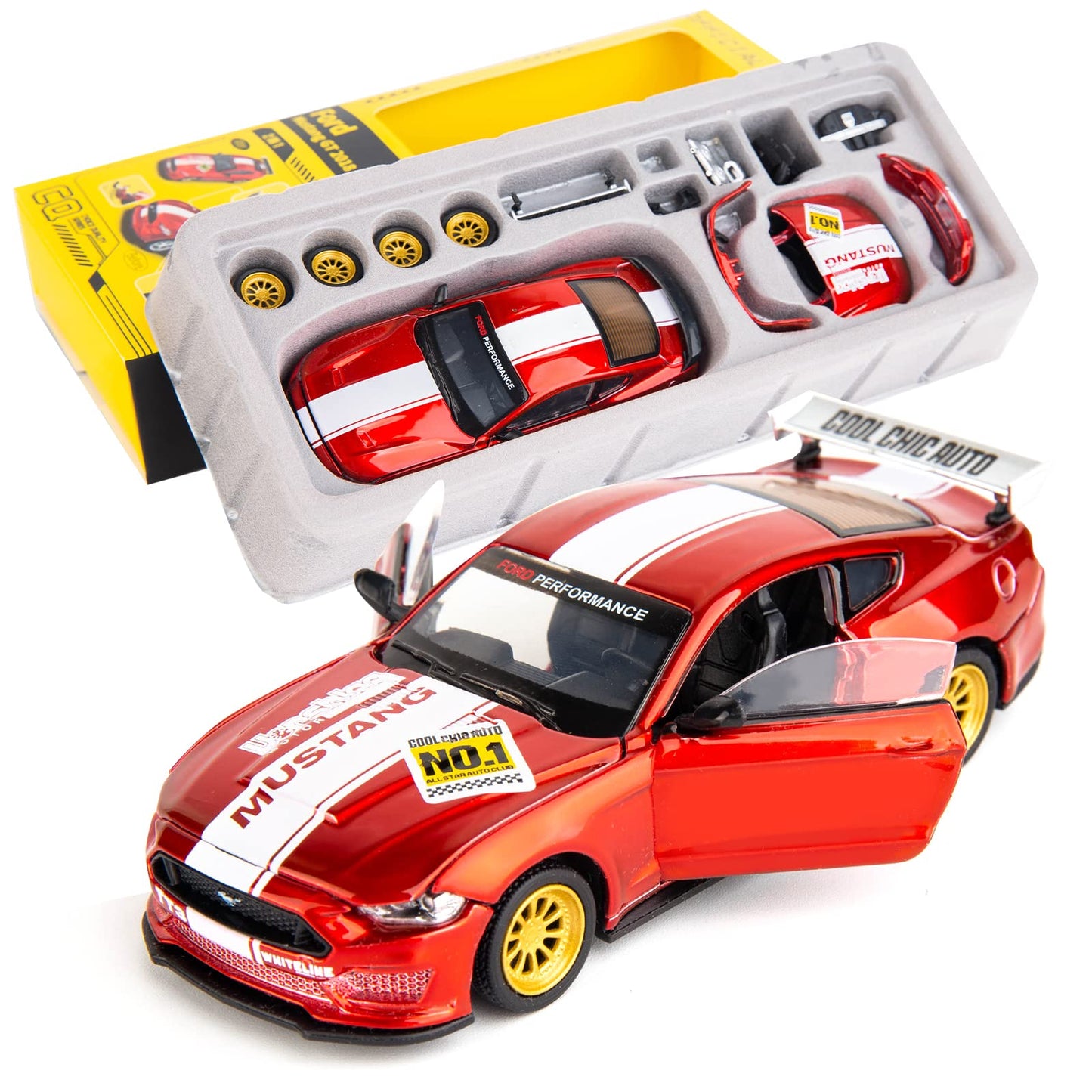 TGRCM-CZ 1/42 Ford Mustang Car Model, Take Apart Assembled Car, DIY Car Model kit Educational Building Toys, Children's Gifts, C