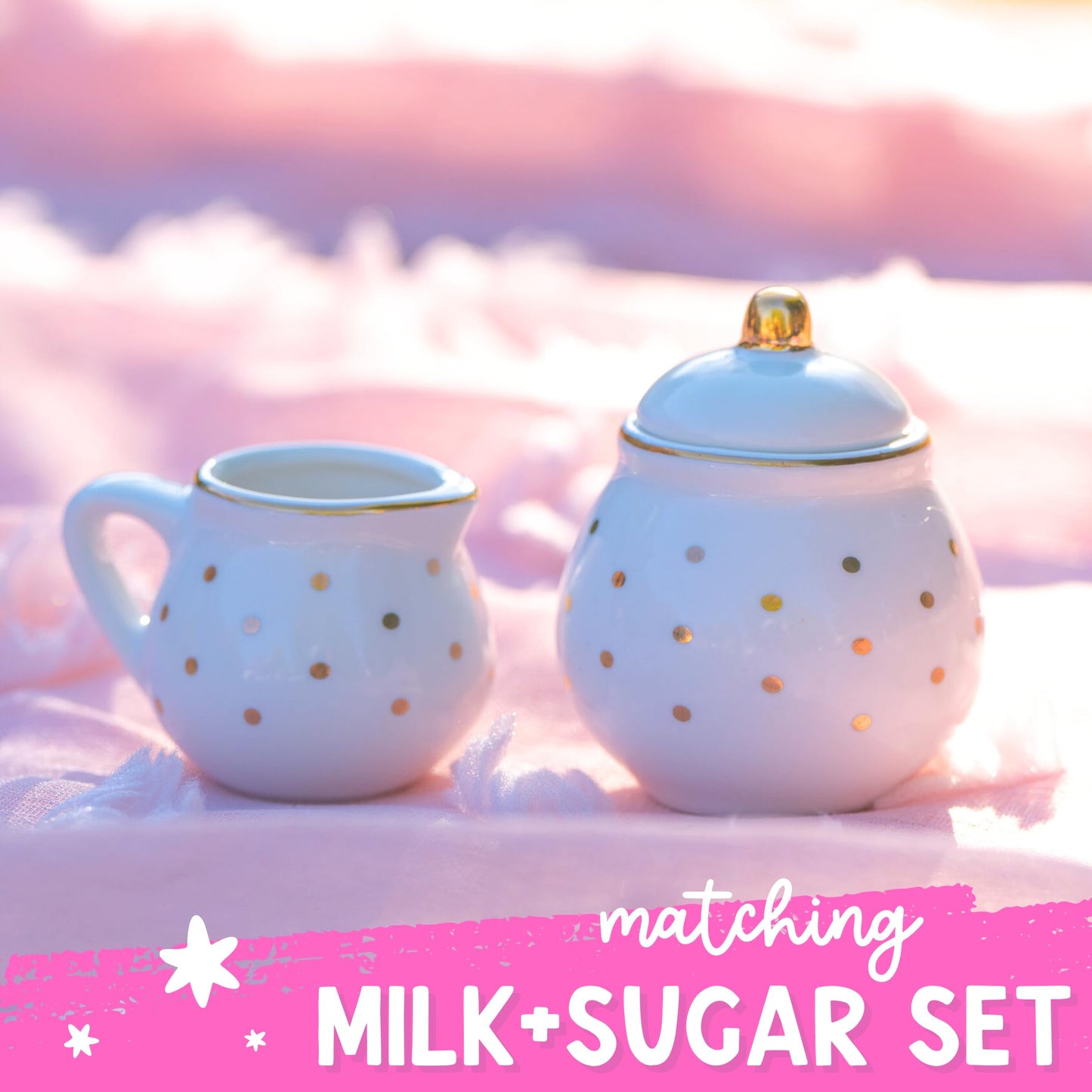 Porcelain Tea Set for Girls - White with Gold Polka Dots Tea Party Set for Kids I Complete Children Tea Sets with Carry Case, Te