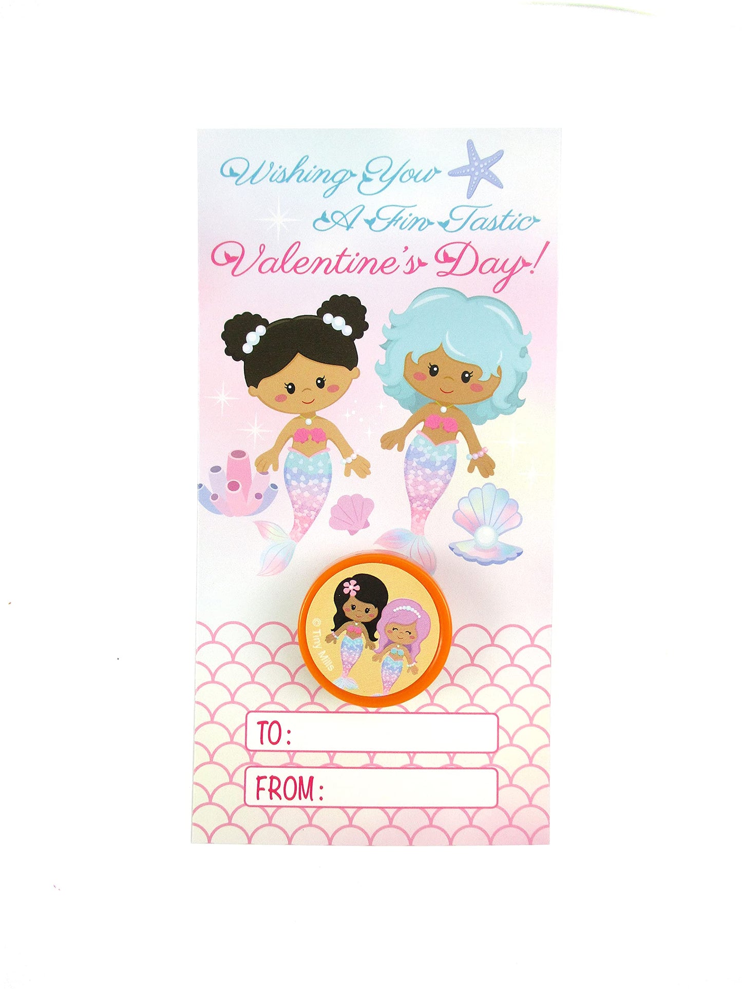 Tiny Mills 36 PACK Rainbow Mermaid Valentines Day Cards with Stampers for Valentines Day Classroom Exchange African American G