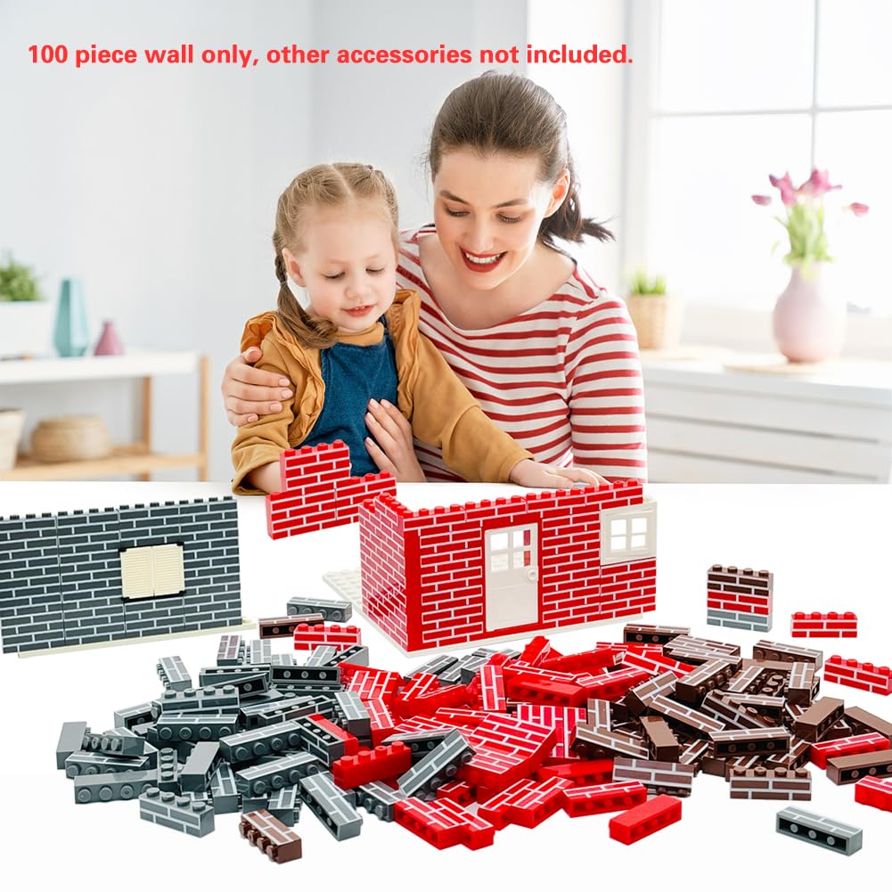 MIUTRUE 100Pcs Classic Wall Building Bricks 1x4 Masonry Profile Bricks Blocks Parts and Pieces Compatible with Major Brands Construction Toys for Kids 6yrs+ (100Pcs Brown)
