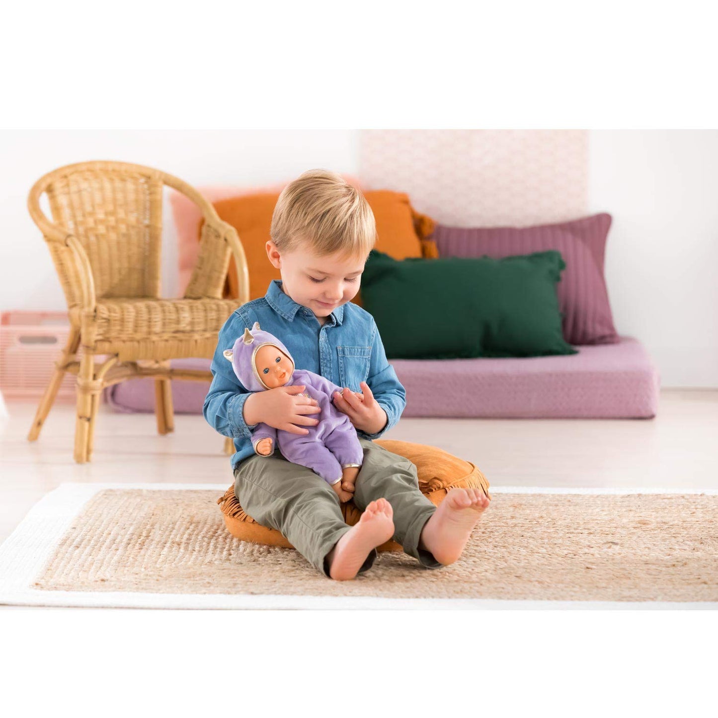 Corolle Bébé Calin Unicorn Boy Baby Doll - 12' Soft Body Doll With Purple Hooded Outfit, Sleeping Eyes Open And Close, Vanilla-Scented, For Ages 18 Months And Up