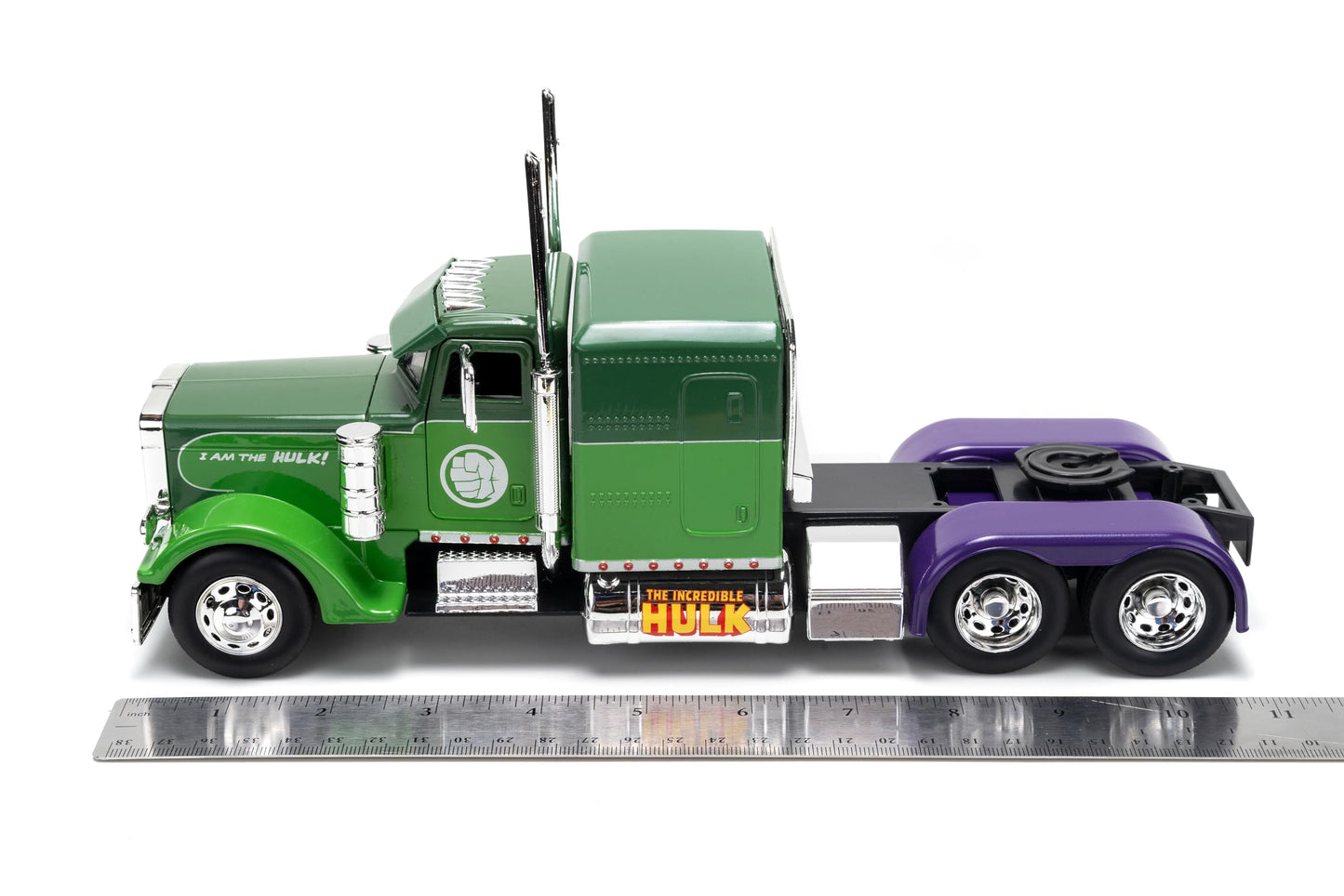 Jada Hollywood Rides 1:24 Scale Die-Cast 1992 Peterbilt 379 Big Rig Box Hulk Edition - Opening Doors, Rubber Tires, Detailed Int
