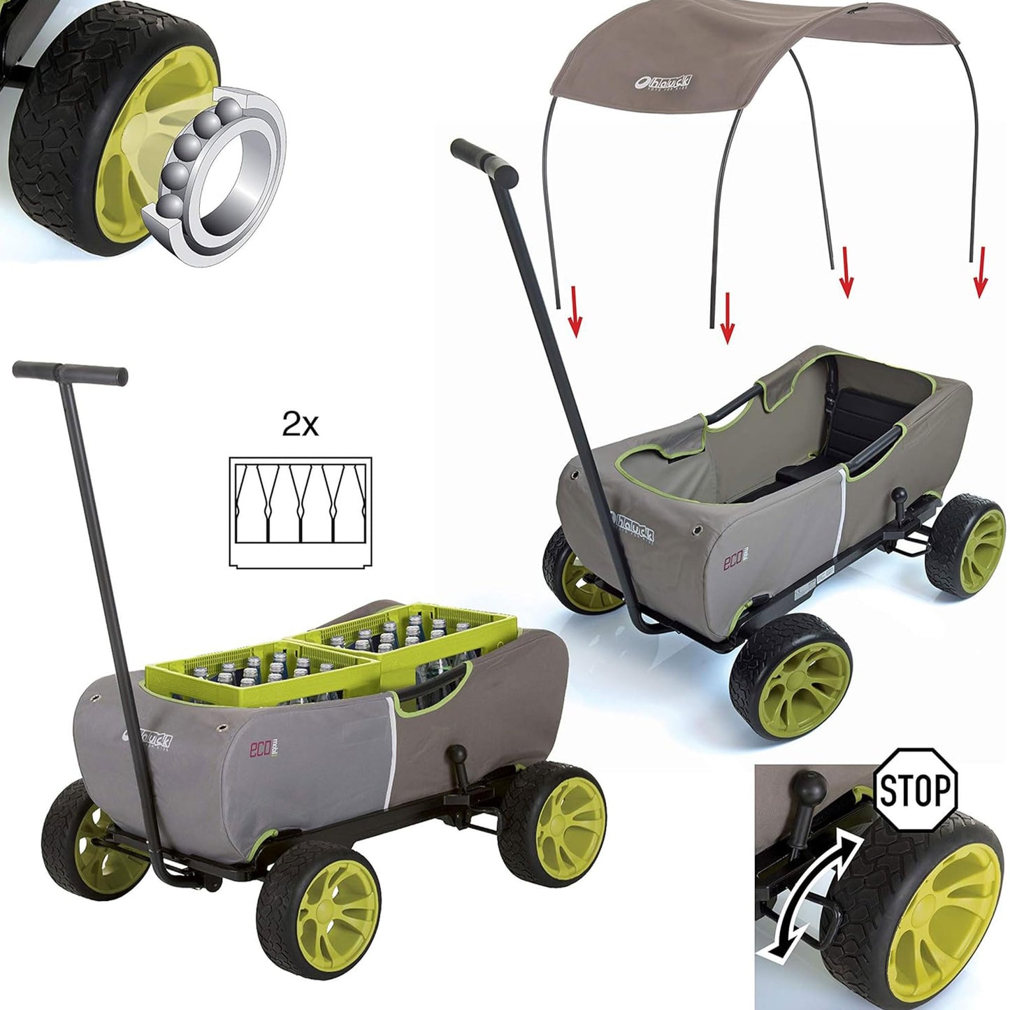 Hauck Eco Wagon With Multipurpose Hand Pulled Utility, Steel Tube Framing, And Easy Fold Feature For Kids Pull Along Wagons, Forest Green