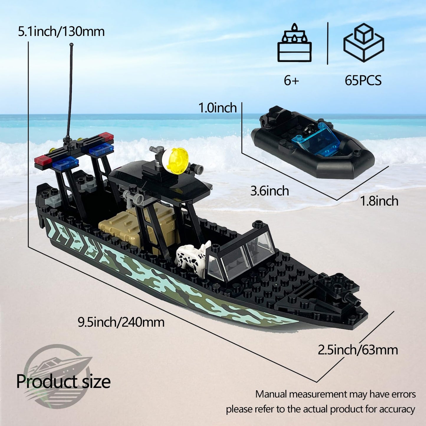 JQARCH City Police Speed Boat Building Blocks Set, 70PCS Plastic Rescue Boat, Compatible with Lego, Fun Gift for Kids