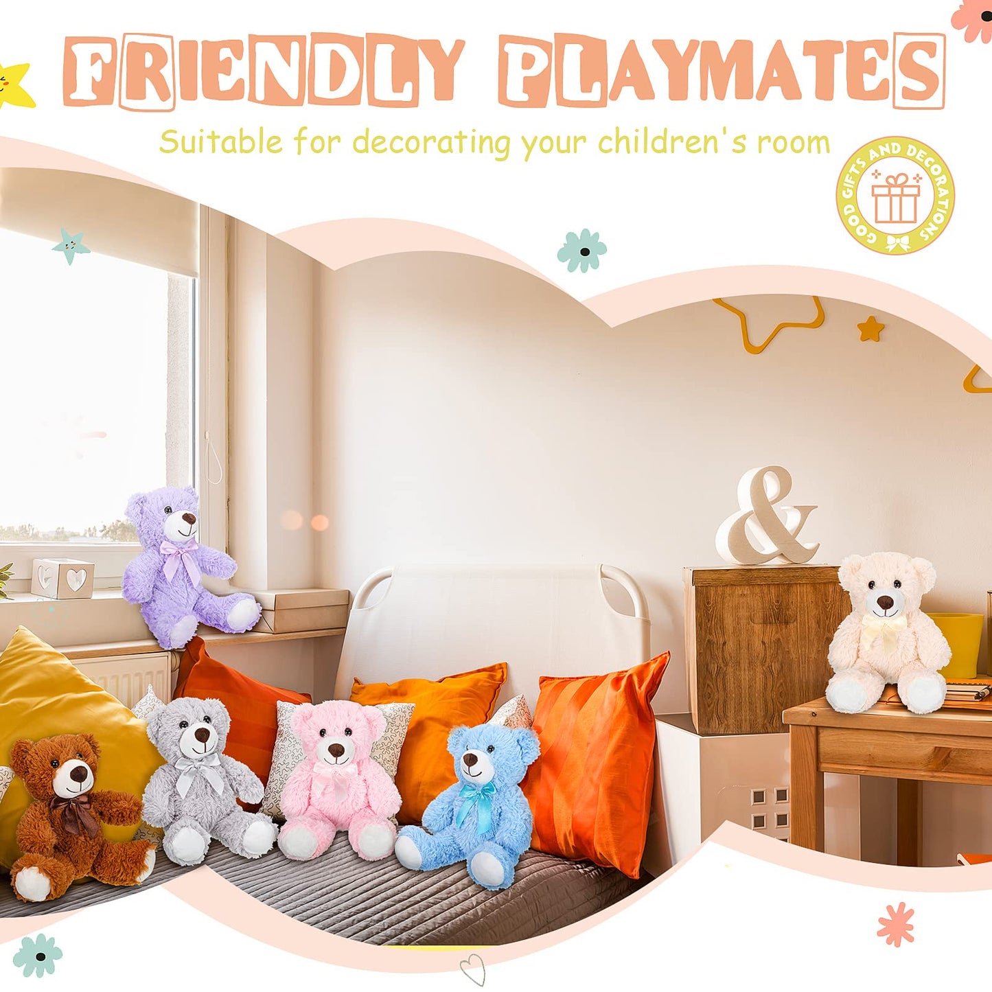 Zomiboo 7 Packs 14 Inch Plush Bear Stuffed Animals Plush Soft Cute Stuffed Dolls Birthday Party Decorations(Cute Colors)