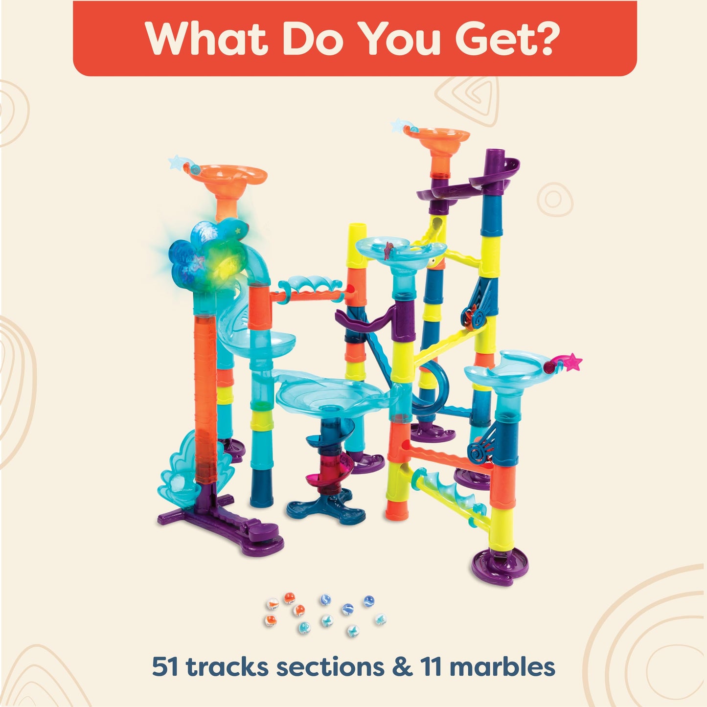 B. Toys- Marble Run Toy Set- Developmetal Stem Toy- 62 Piece Educational Building Toy With Lights & Sound- 3 Years +