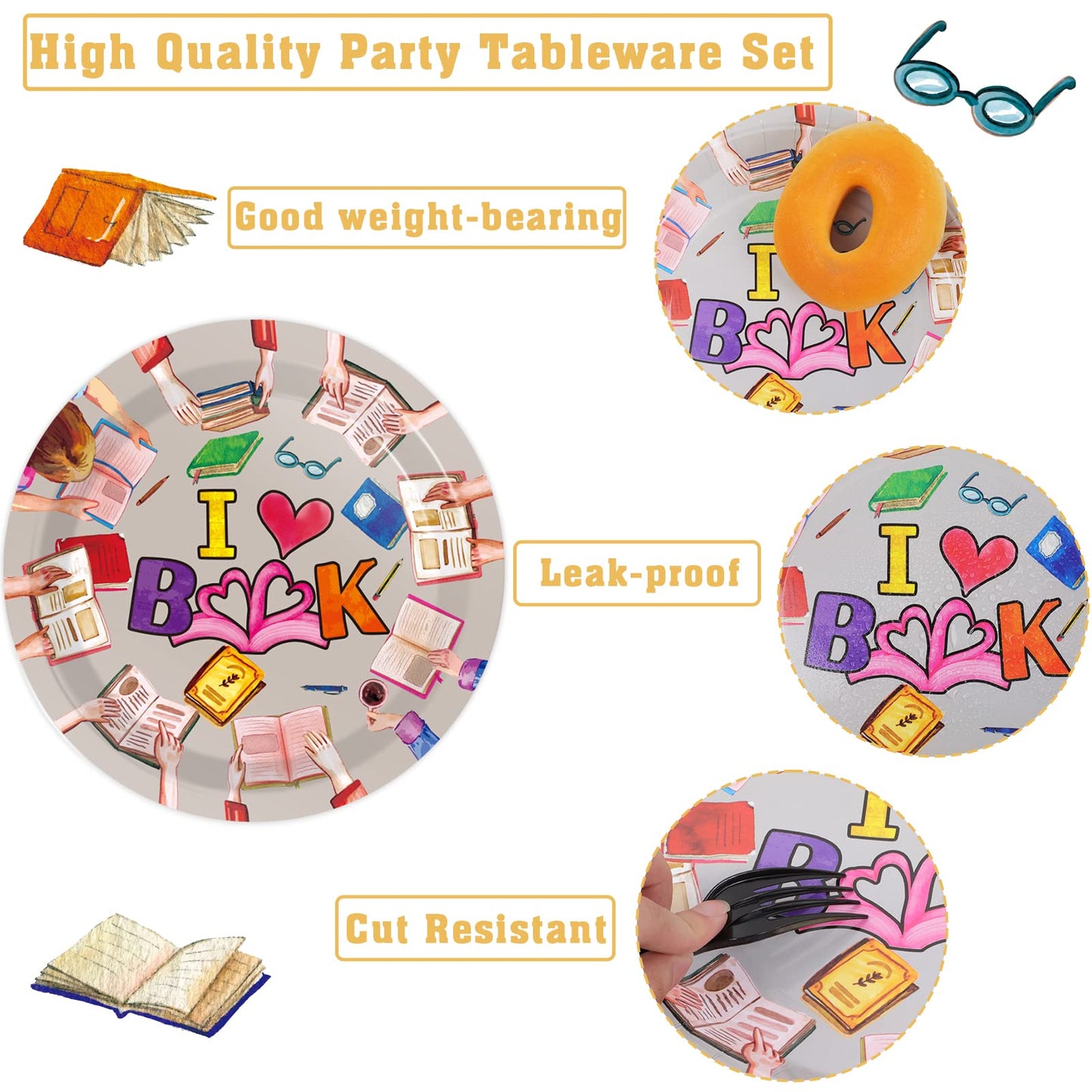 Wiooffen 96 Pcs Books Book Club Birthday Party Supplies Book Themed Paper Plates And Napkins Party Decorations For Library Readi