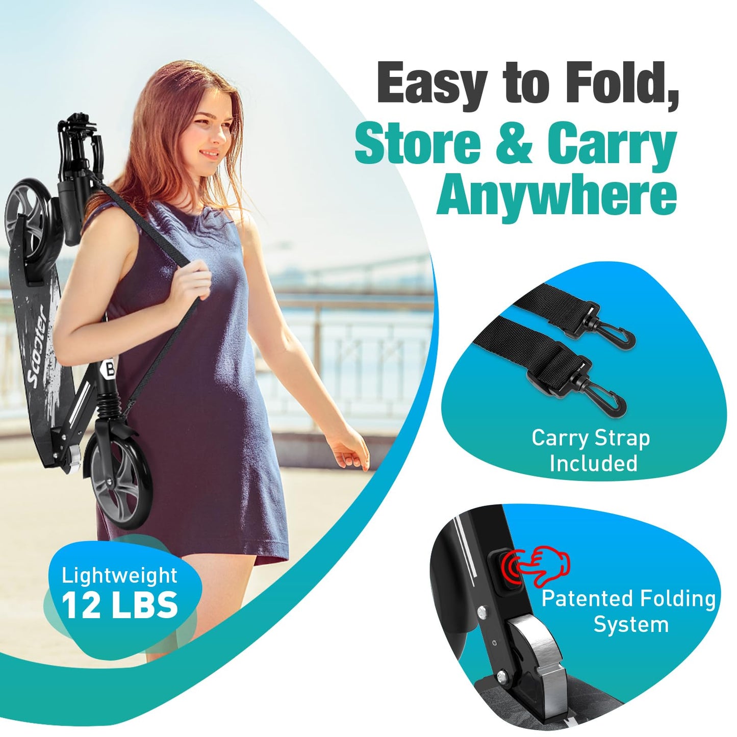 Beleev V5 Scooters For Kids 6 Years And Up, Folding Kick Scooter 2 Wheel For Adults Teens, 4 Adjustable Handlebar, 230Mm Big Whe