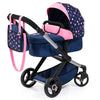 Bayer Design Dolls: Pram Xeo - Blue, Pink, Stars - Includes Shoulder Bag, Fits Dolls Up To 18'', Convertible To A Pushchair, Adj