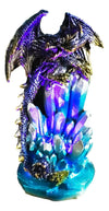 Ebros 6.25' Tall Purple And Gold Cosmic Galaxy Dragon On Blue Crystal Stalactite Rock Statue With Led Night Light Feature As Dungeons And Dragons Fantasy Decor Accent Figurine