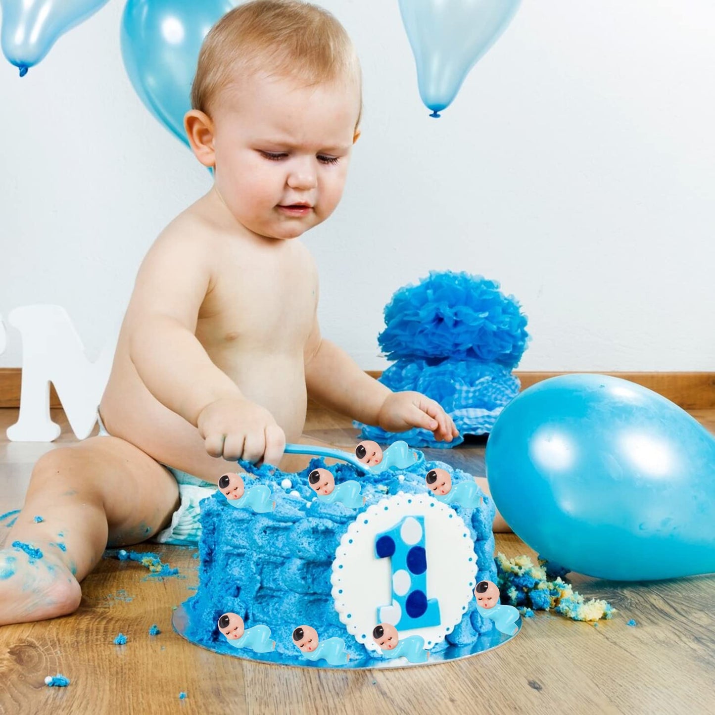 My Water Broke Baby Shower Game With 100 Mini Plastic Babies, 3 Ice Cube Trays, For Party Decorations Baby Shower Games (Blue)