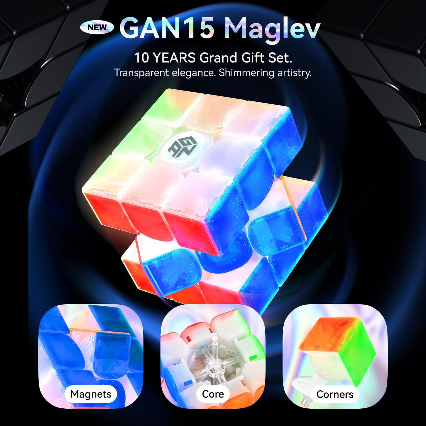 Gan 15 Maglev Speed Cube 3X3, Gan Magnetic Cube Perfectly Combines Weight, Magnet And Structure, 58.6G Ultra-Lightweight, Brain