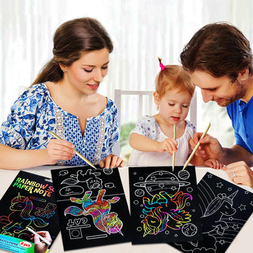 JUNQIU Scratch Art for Kids, Rainbow Scratch Paper Art Set - Unicorn, Arts and Crafts for Kids Ages 4-8 Girls Boys, Kids Activit