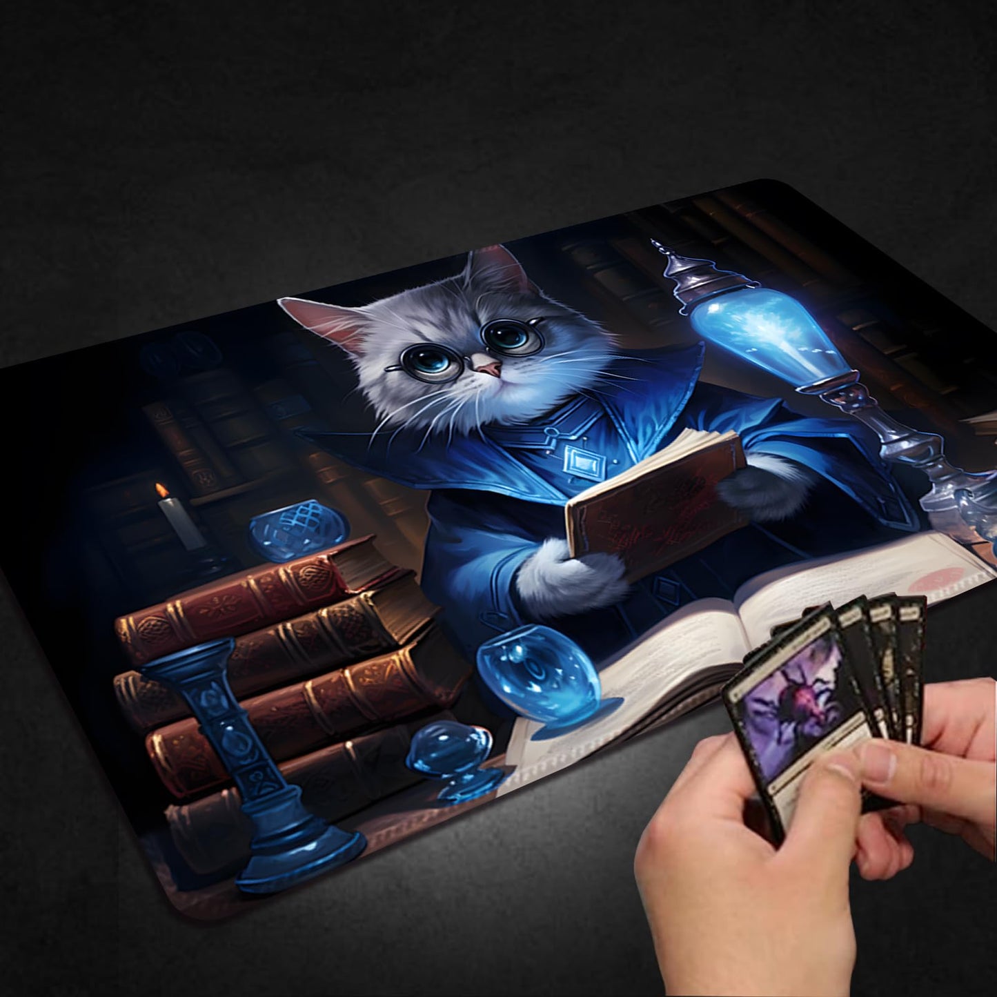Malqiqi Playmat For Mtg, With Free Storage Bags,Game Mat 24 X 14 Inches, Tcg And Board Game Mat For Cards,Mousepad Desk Mats (Cat 6-Regular)