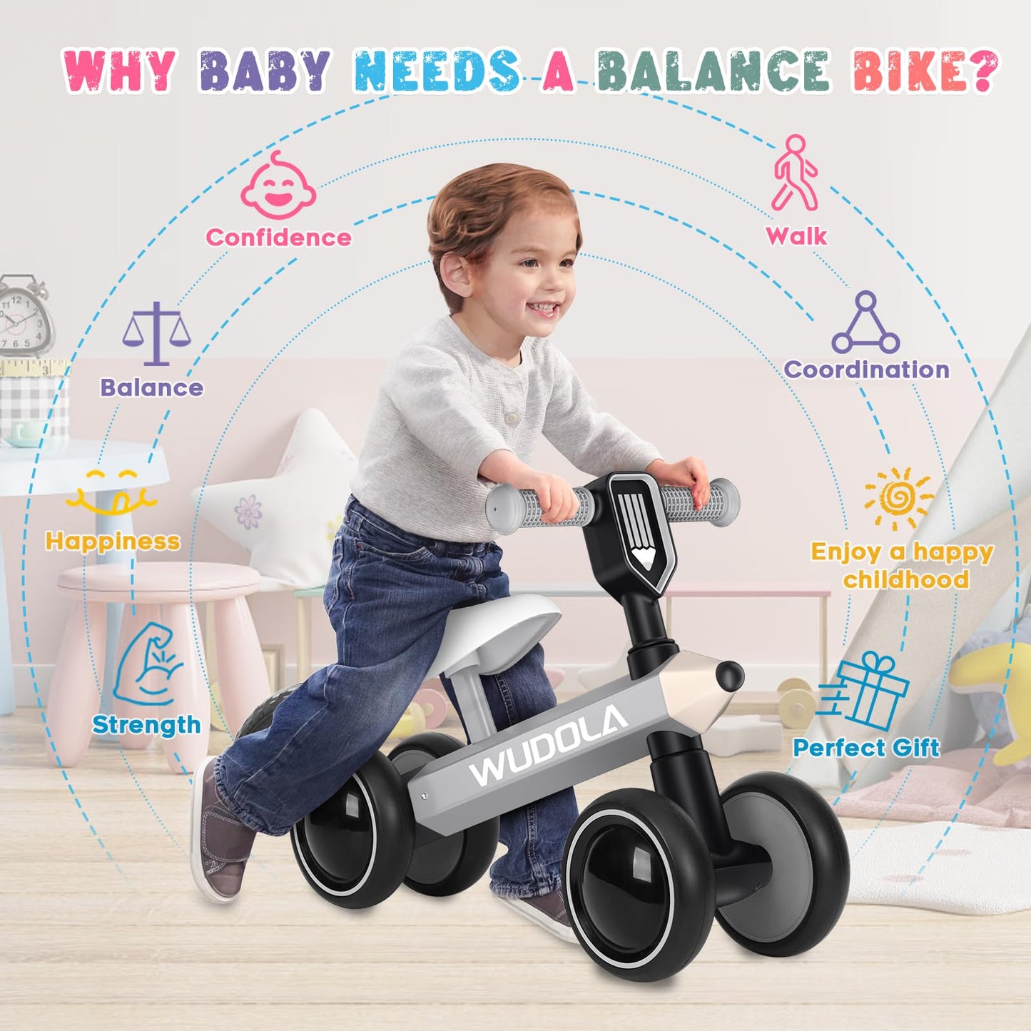 Wudola Baby Balance Bike Toy for 1 Year Old Boys Girls 10-36 Months, Toddler Balance Bike Best First Birthday Gifts Baby Bike an