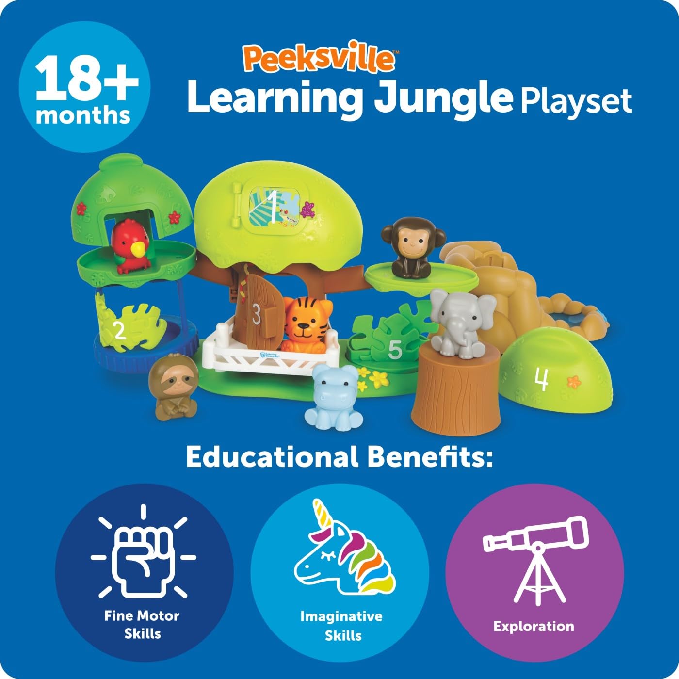 Learning Resources Peeksville Jungle Playset - Animal Kingdom Figurines, Fine Motor Skills Toy for Toddlers, Model LER7748