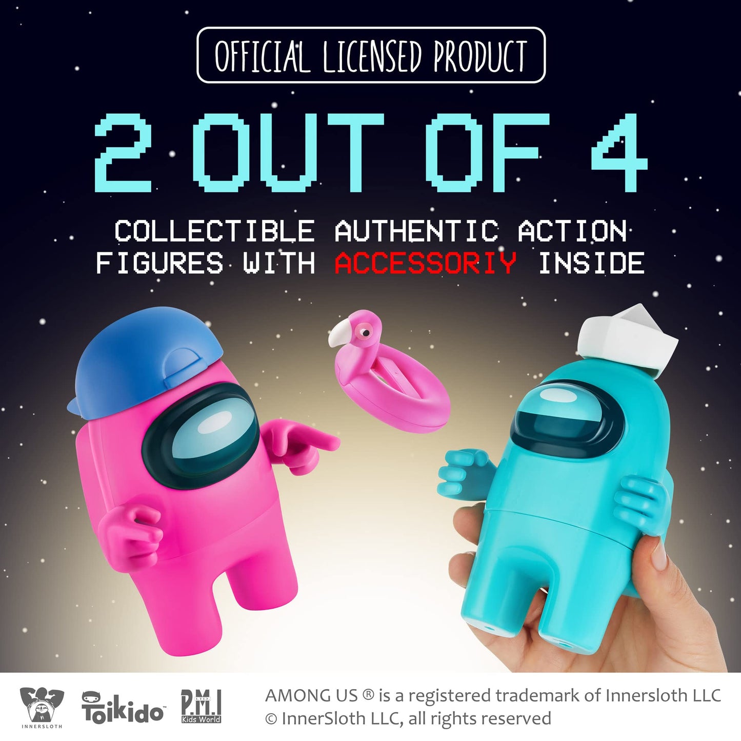 P.M.I. Among Us Action Figures | Two Of Four 4.5-Inch-Tall Collectibles | Among Us Toys And Playable Mini Toys | Cyan Ghost And Pink Crewmate With 5 Accessories: Hats And Hands