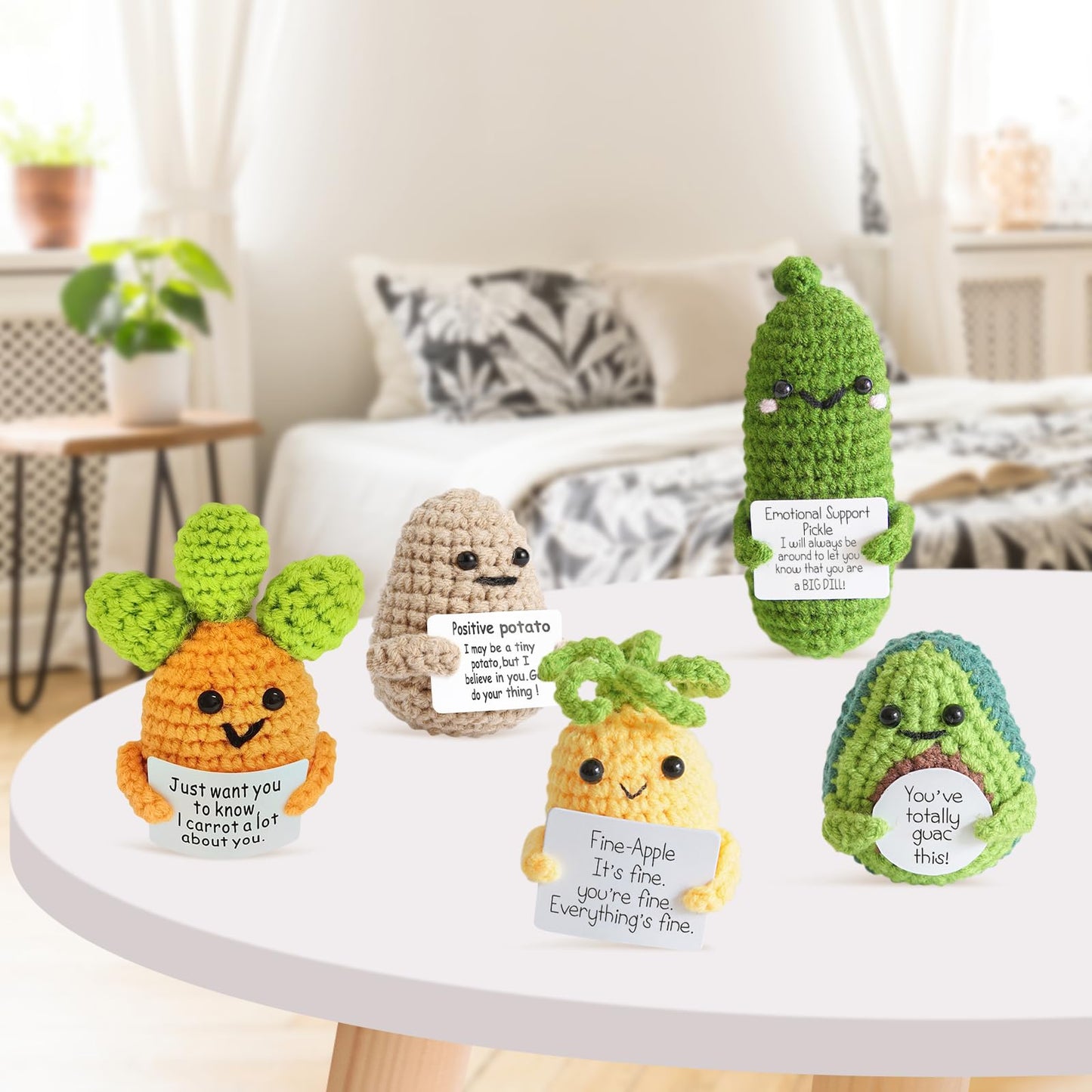 Urbun Positive Potato Crochet Doll,Emotional Support Crochet Gift,5Pcs Encouragement Support Vegetables And Fruits Knitted Dolls