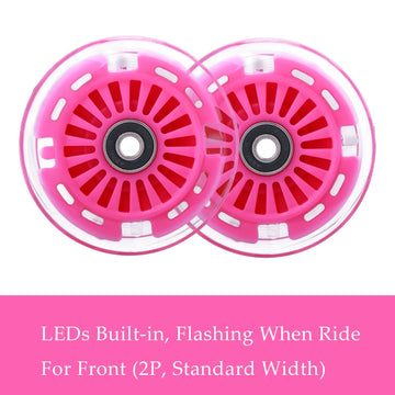 WHEELGOO Wiggle Car Replacement Wheels Set - Front Light-Up & Rear Narrower Tires, Pink Polyurethane for Ride-on Toys