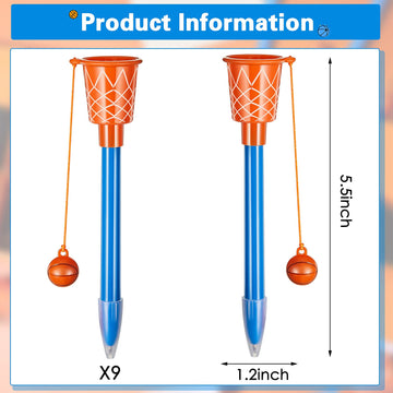 Zonon 9 Pieces Basketball Hoop Pens Bulk Basketball Party Favors Basketball Novelty Pens Basketball Stress Balls For Sports Part