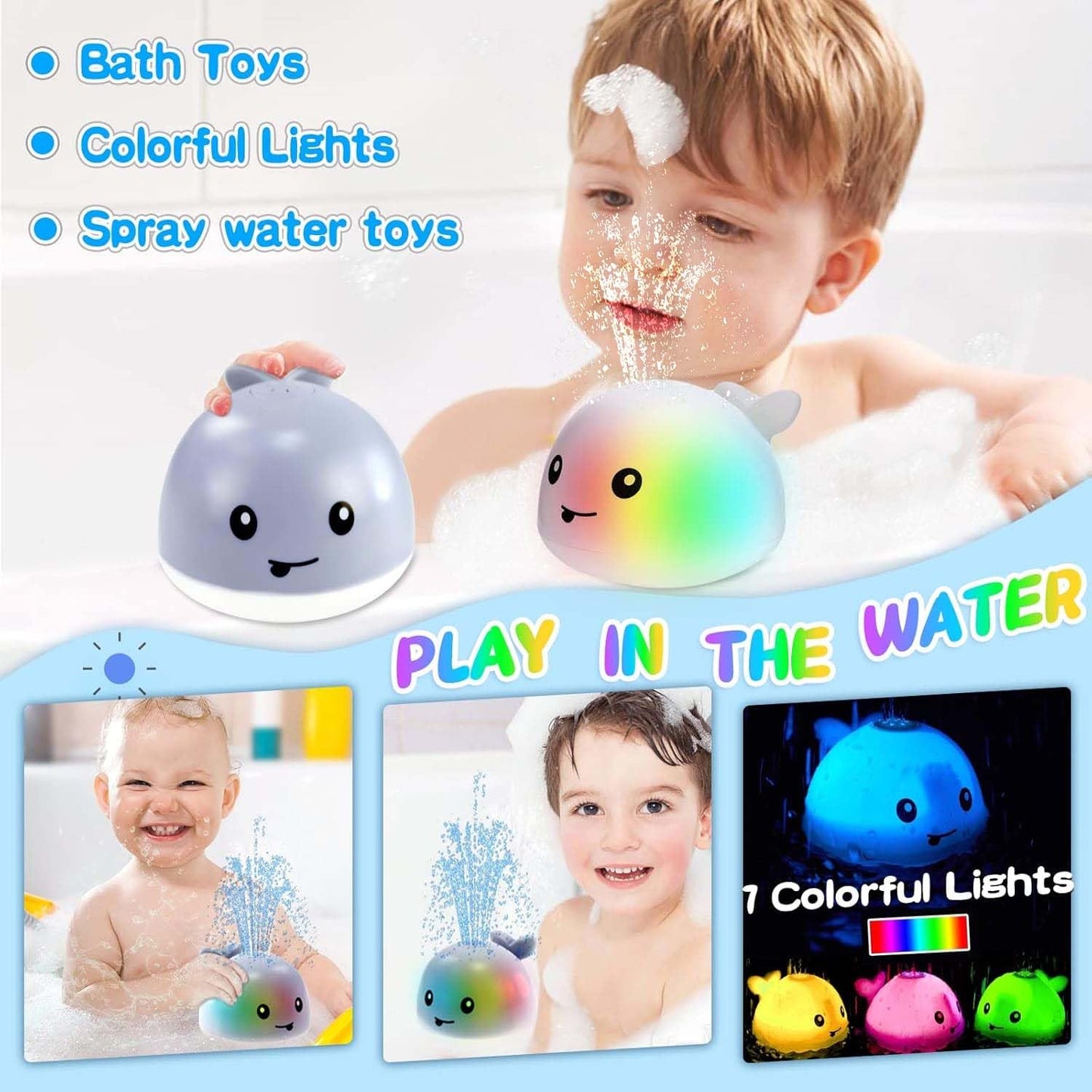 Zhenduo Baby Bath Toys, Light Up Bath Toys, Sprinkler Bathtub Toys For Toddlers Infant Kids Boys, Automatic Spray Water Bath Toy