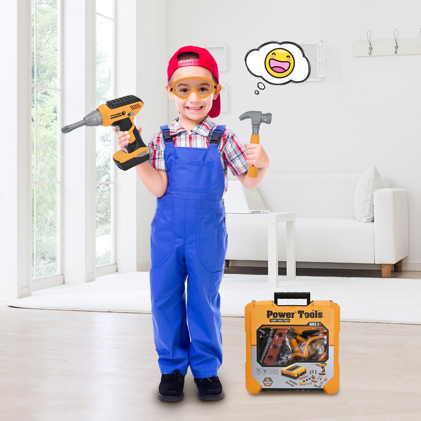 HYRENEE Kids Tool Set for Boys,Toddler Tool Set with Kids Tool Box & Electronic Toy Drill,Construction Pretend Play Tools for Ki