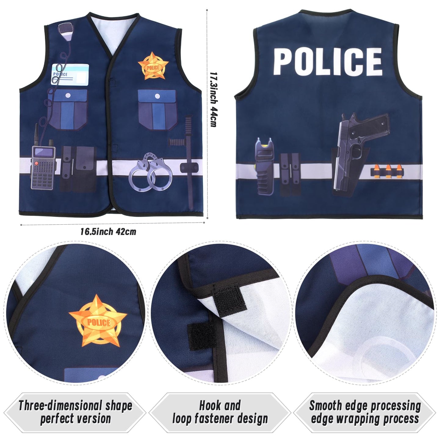 Kyson 8Pcs Police Costume Kit For Boys Police Officer Cop Dress Up Accessories Halloween Career Day (Navy)