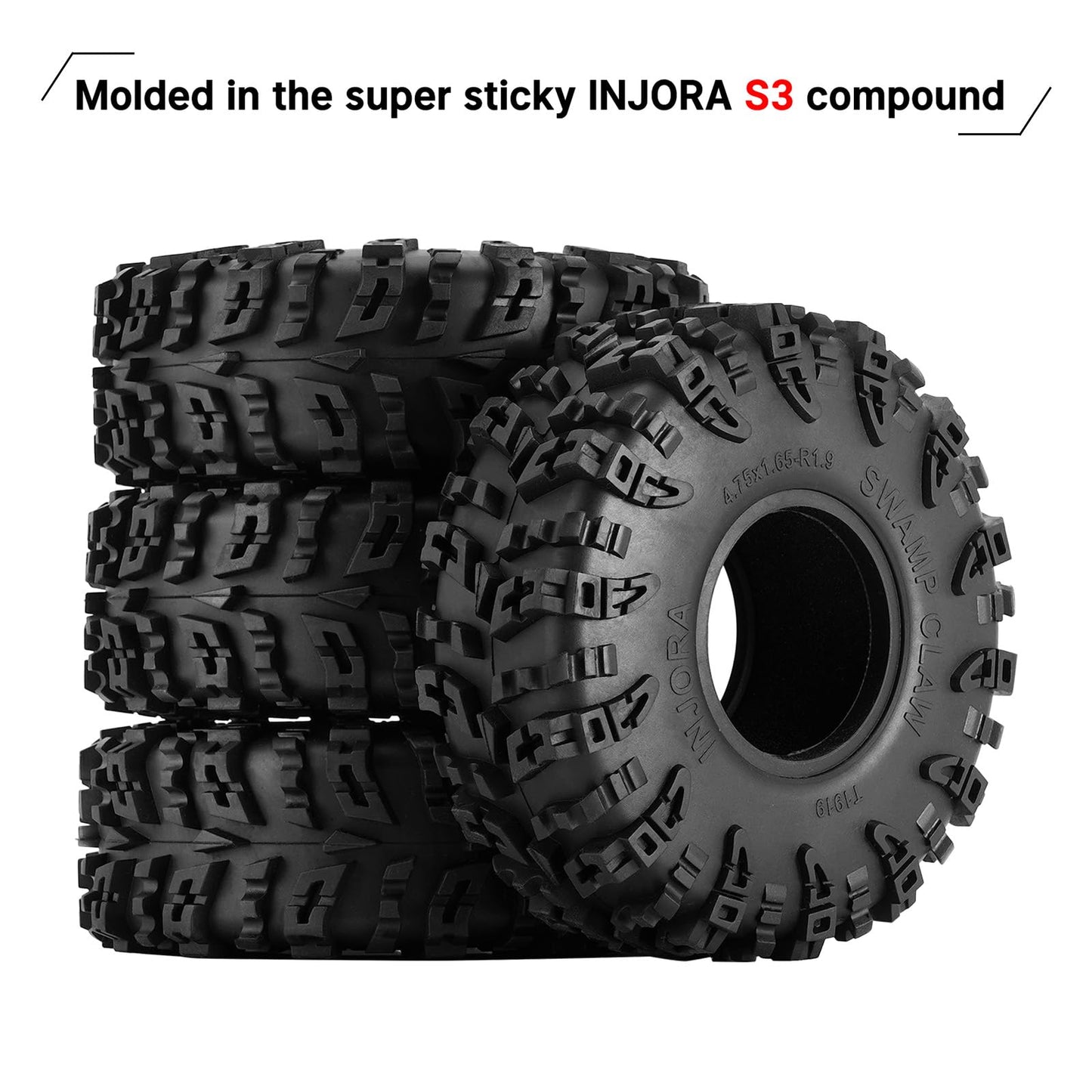 INJORA 1.9'' S3 Swamp Claw Tire - Mud Terrain Wheel Tires for FCX10 1/10 RC Crawler Car Upgrade 120 * 42mm
