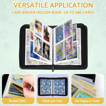 Bebomne Football Card Binder - 480 Pockets, Waterproof, Portable Album, Model KB-18, Removable Sleeves, A-football-3 Color