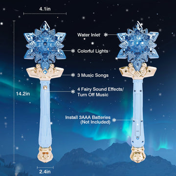 Charmregion Snowflake Toy Wand With Music Spray Light Up Wands For Kids Girls Princess Cosplay Birthday Party Favors, Blue