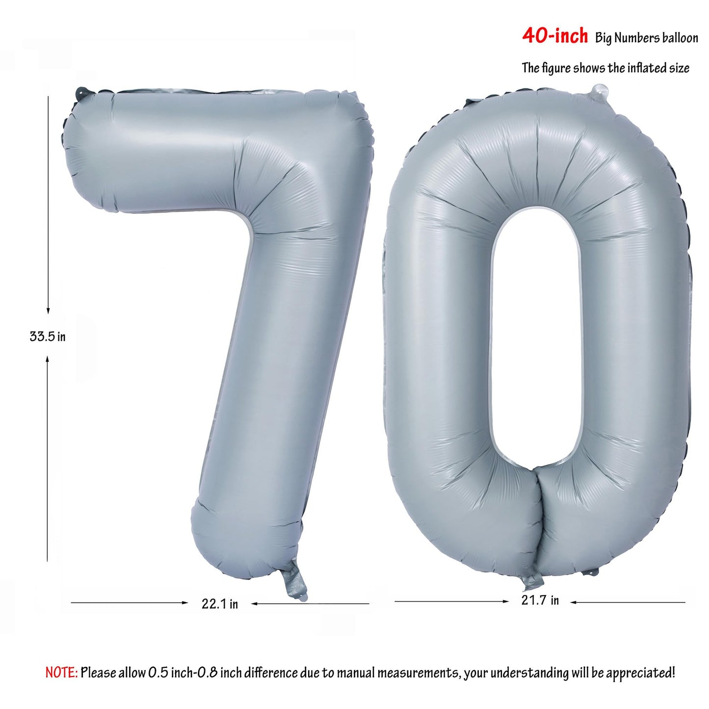 40 In Matte Gray Number Balloons Helium Foil Mylar Balloon Birthday Party Banquet Decoration 70