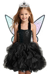 Soyoekbt Fairy Costume for Girls Princess Tutu Dress with Butterfly Wings for Girls Birthday Party Dress Up (Black, 7-8 Years)