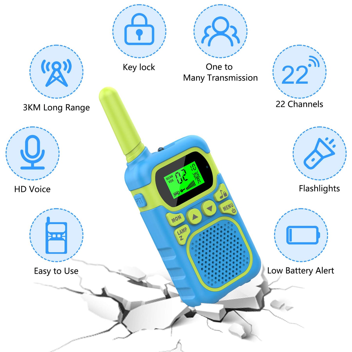Kids Walkie Talkies for 3-12 Year Old Boys Girls,Children Walkie Talkies 3 KM Long Range & 22 Channels 2 Way Radios,Kids Outdoor