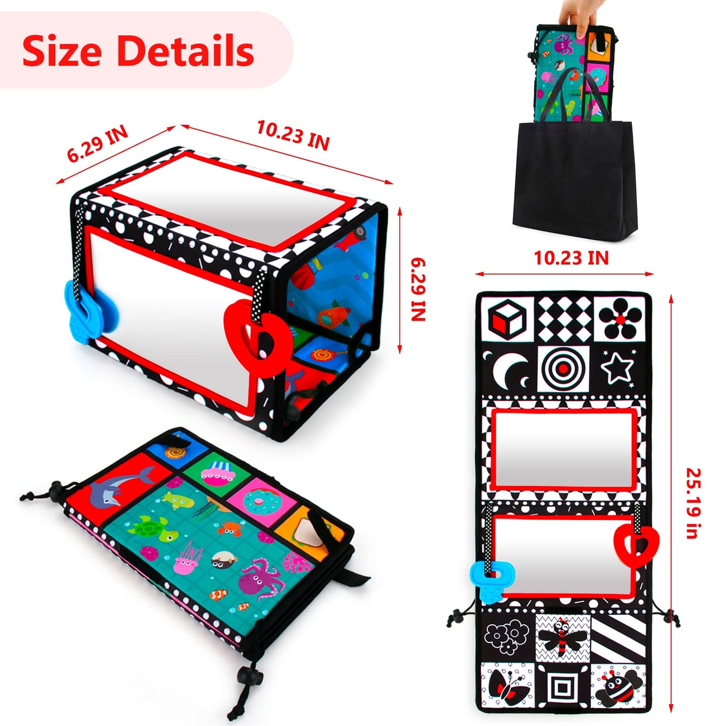 Teytoy Tummy Time Baby Mirror Toys,Black And White High Contrast Baby Tummy Time Toys, Double-Sided Baby Mirror Sensory Development Toys For Infants Newborn 0-6 Months