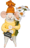 Primitives By Kathy Collectible Critter - Sunshine Mouse Felt Critter Lending A You Are My Sunshine Sentiment With Knit Sweater, Hat, And Flower Details