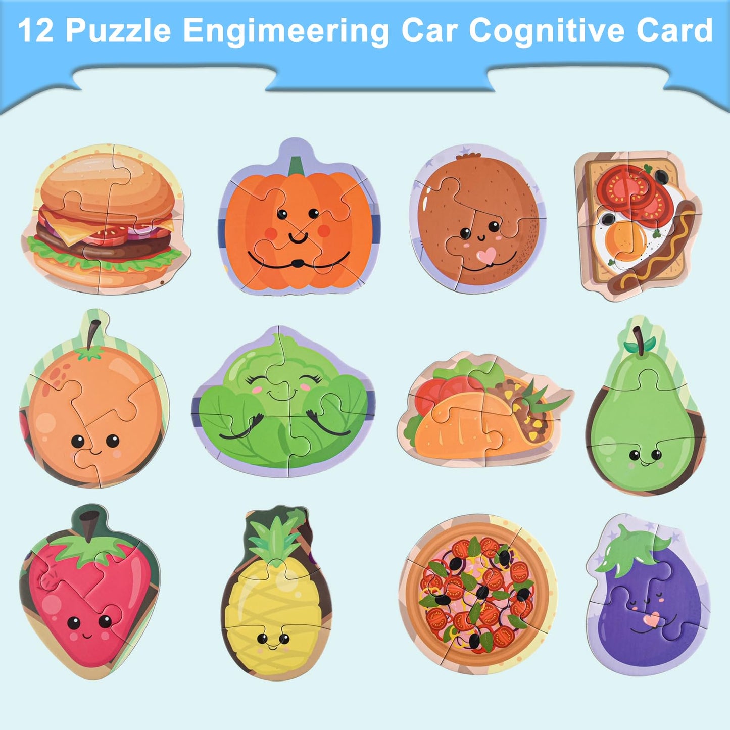 ASTARON 3D Magnetic Puzzle with 80 Puffy Stickers for Toddlers, 42 Pieces 3-in-1 Food Puzzles Preschool Education Learning Trave