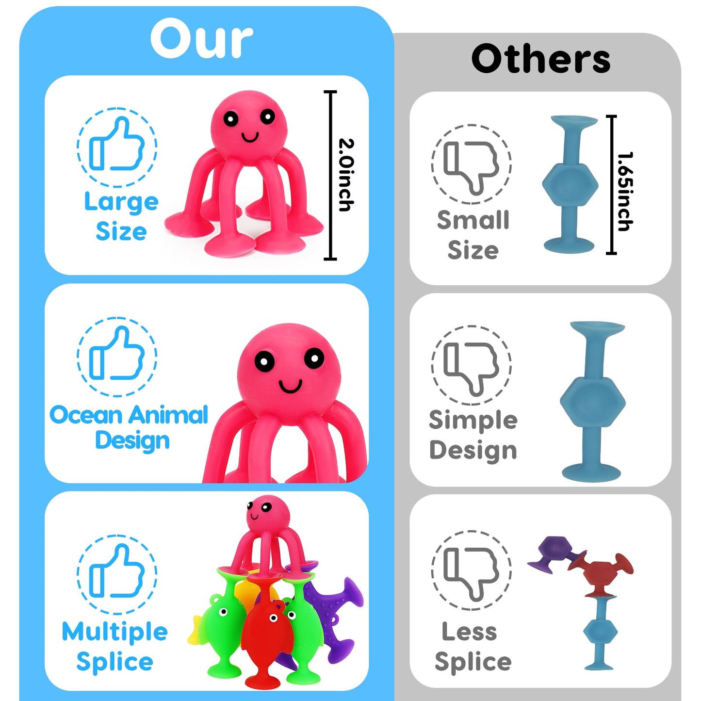 Toddler Suction Bath Toys, Ocean Animal Suction Cup Toys With Eggshell & Bag No Hole Mold Free Bathtub Shower Toy For Kids Senso