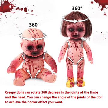 Yyplian 2Pcs Halloween Creepy Dolls,10 Inch Bloody Haunted Doll Scary Hanging Zombie Dolls With Rope,Halloween Scary Horror Deco