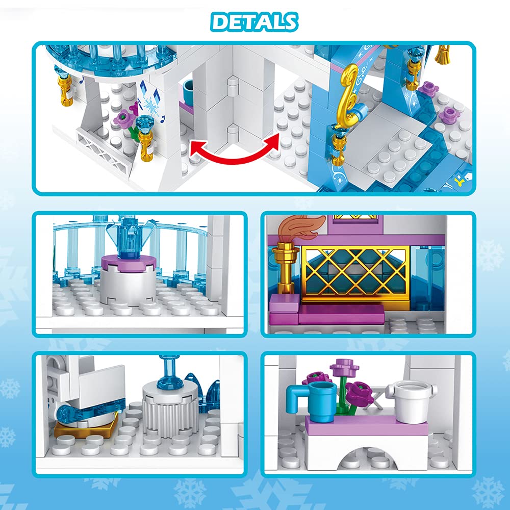 Leyi Girls Castle Building Blocks Toys For Girls 377 Pieces Ice Princess Castle Construction Toys Set Snow Castle Building Brick