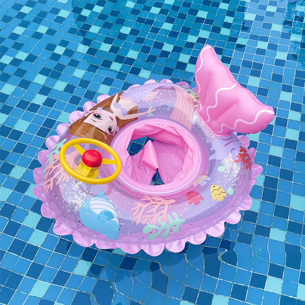 Baby Swimming Float Inflatable Baby Mermaid Swim Ring With Seat And Handle,Children Waist Float Ring Pool Floats Toys Fun Water
