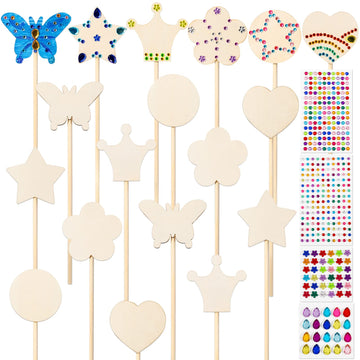 Pllieay Princess Fairy Wands Kit Include 18 Pieces 6 Styles Unfinished Wooden Princess Wand And 4 Gem Stickers Princess Art Magical Show For Party Supplies
