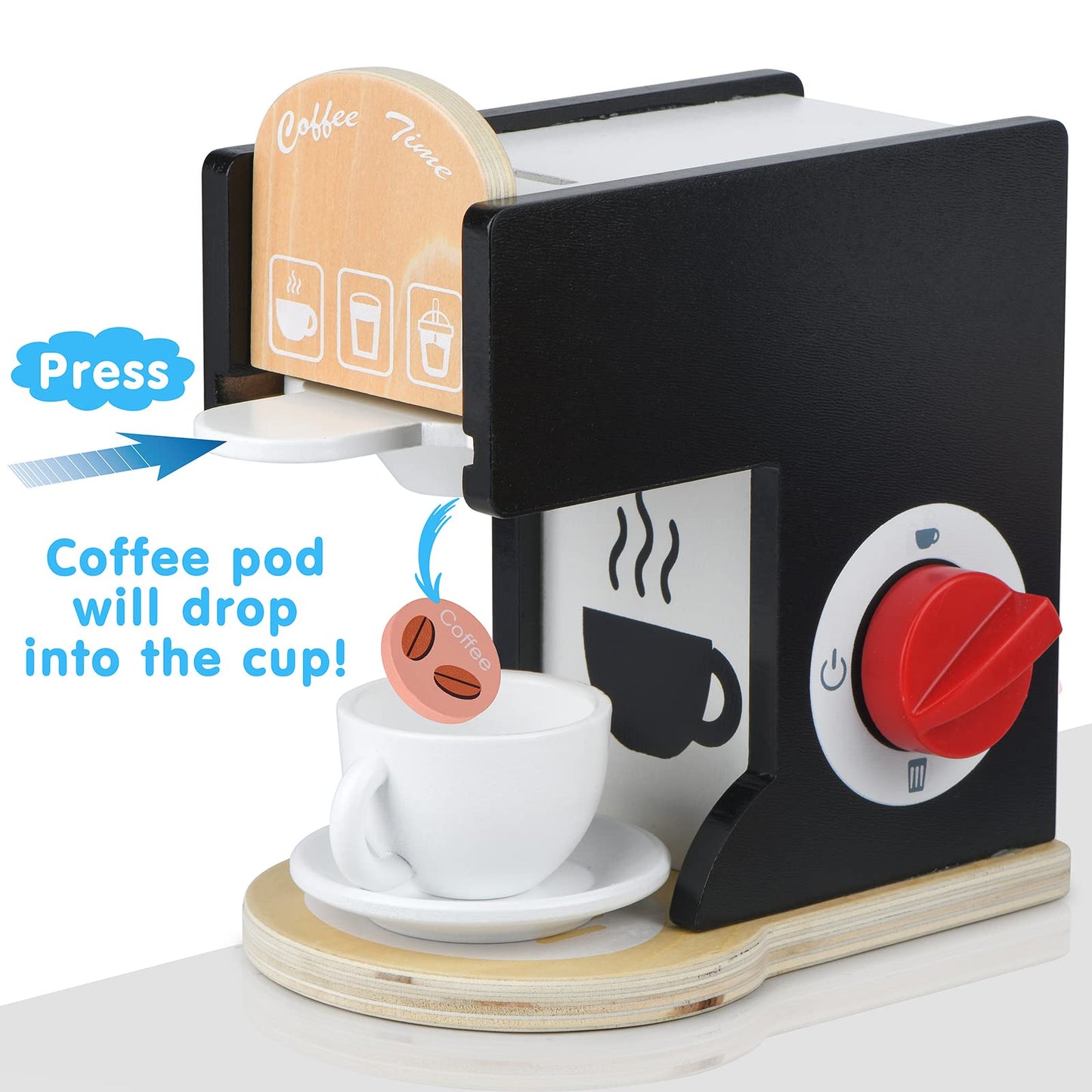 Play Kitchen Accessories Kids Wooden Coffee Maker Toy Espresso Machine Toddler Toy Kitchen Sets for Girls and Boys (Coffee Maker
