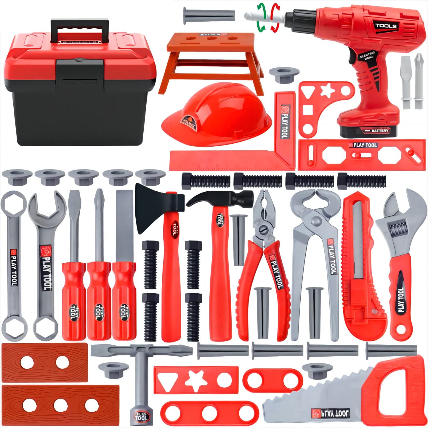 Kids Tool Set, 55 Pcs Kids Tool Set Pretend Play Kids Toys with Tool Box and Electronic Toy Drill, Toy Tools for Toddler Boys Gi
