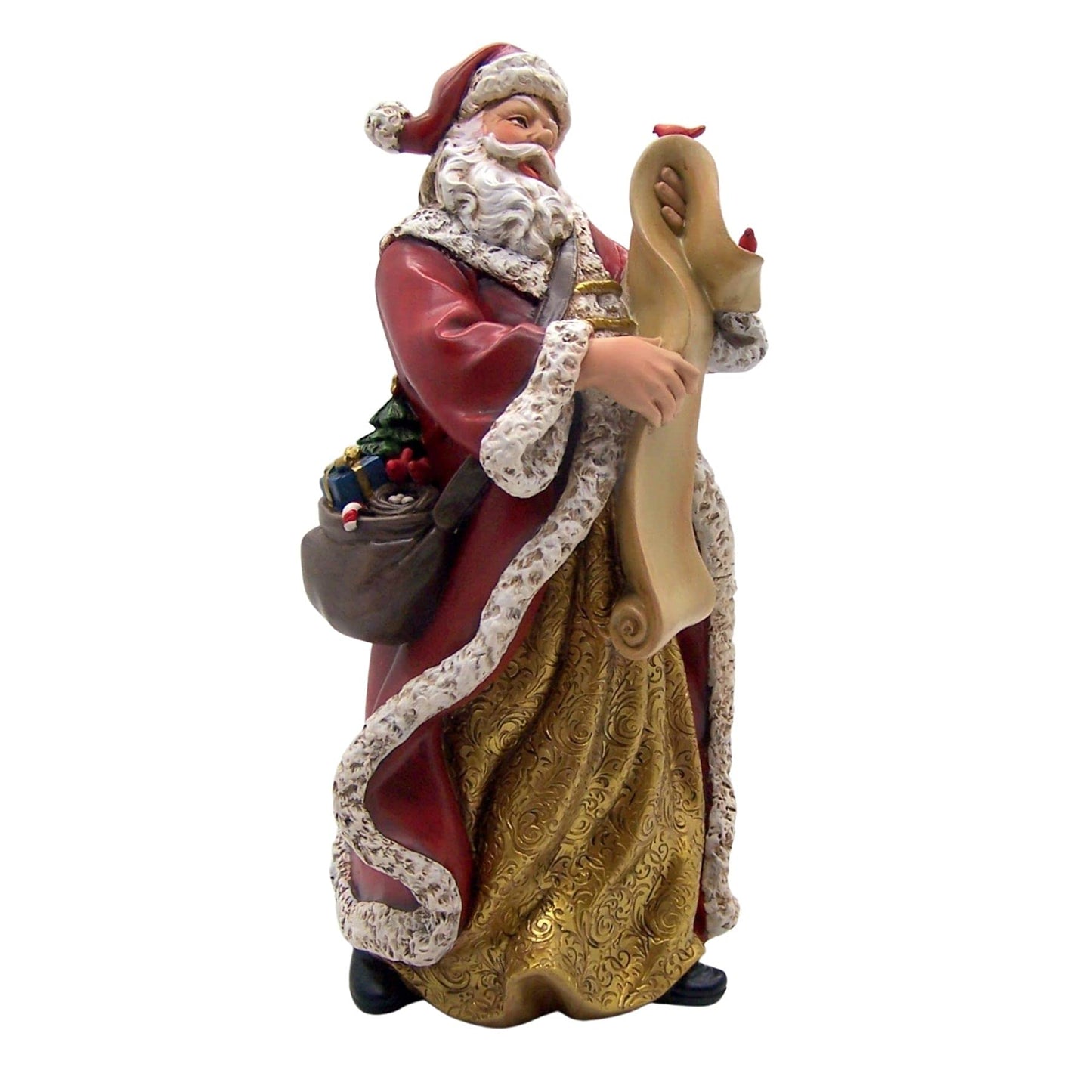 Napco Whimsical Red Santa With List And Cardinal 13.75 X 6.75 Resin Stone Decorative Figurine