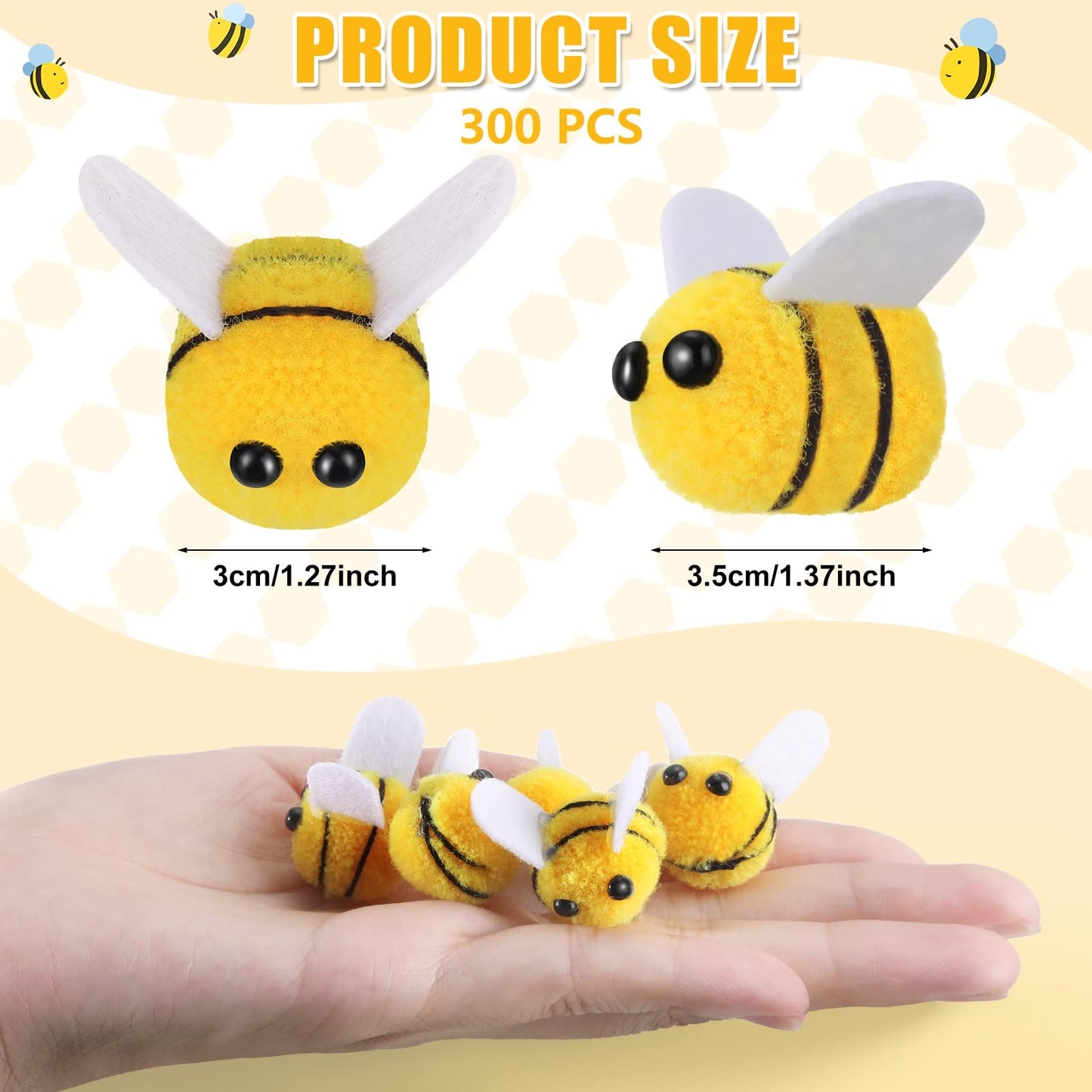 Yunsailing 100 Pcs Felt Bees for Crafts - Cute Plush Bees for DIY Baby Shower, Gender Reveal, Bee Themed Party Decoration