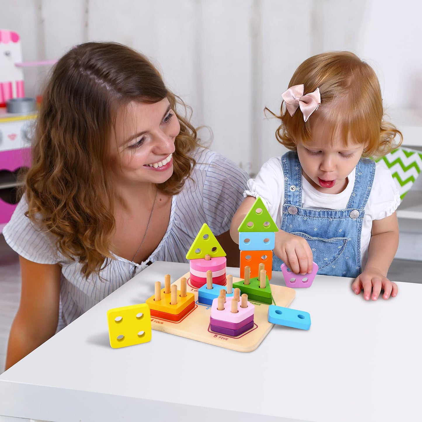 Tookyland Wooden Geometric Shape Sorter - 21Pcs Shape And Color Recognition Toy, Ages 2+