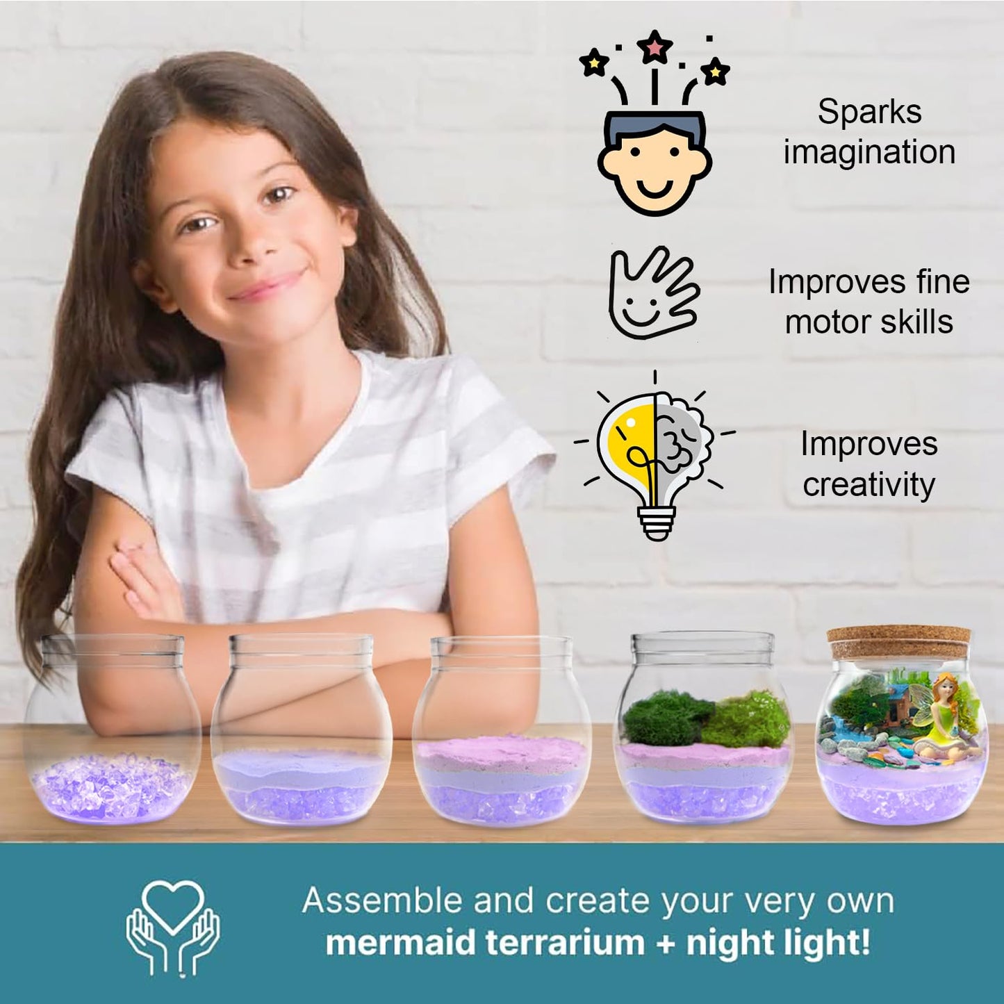 Fairy Garden Light Up Terrarium Kit For Kids I Girls Toys Craft Kits For Kids I Night Light For Kids Crystal Growing Kit I Terrarium Jar Christmas Gifts For Kids I Birthday Gifts For Girls Age 5-12