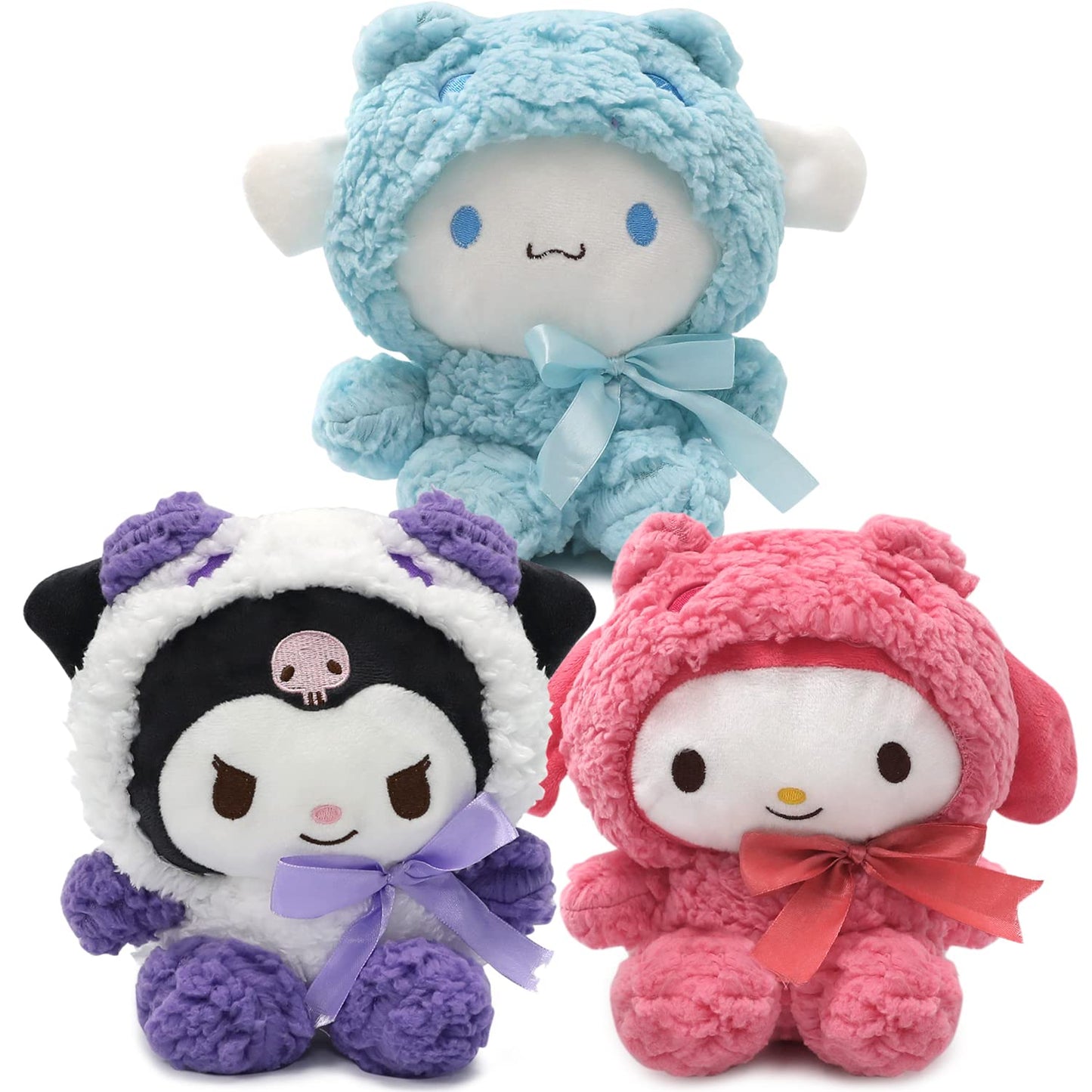 Maikerry 8' Plushies: Cinnamon, Kuroumi And My Melo Plush Toy, Cross-Dressed Panda Stuffed Animal Doll, Cute Cartoon Anime Plush Gift For Girls Teens Fans Birthday Decoration(3Pcs)