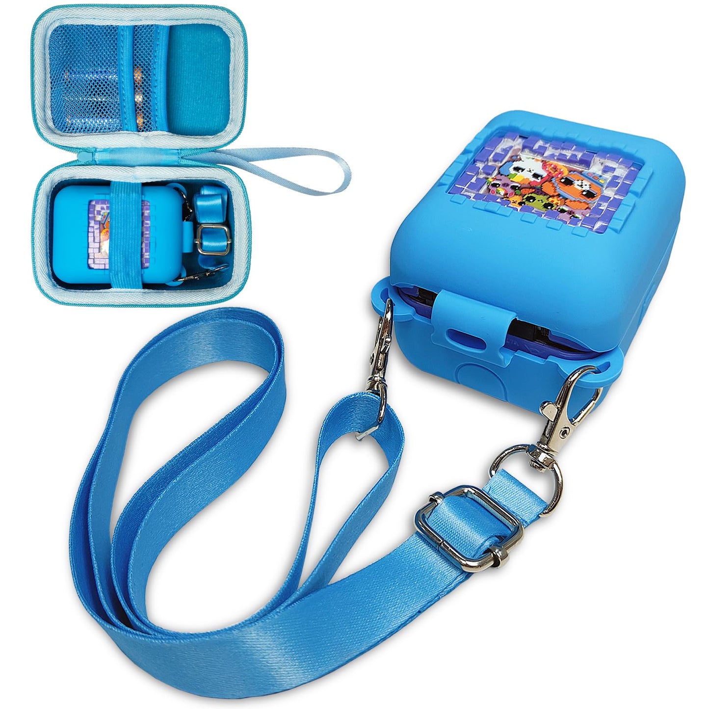 Jchpine Hard Carrying Case And Silicone Cover For Bitzee Interactive Toy Digital Pet Case, Accessories Case For Bitzee Virtual Electronic Pets (Blue)